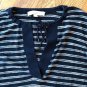 Ann Taylor LOFT Navy Blue and White 3/4 Sleeve Y-Neck Long Sleeve Drawstring Top