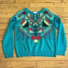FOREVER 21 Womens Medium Teal Multi Color Aztec Pattern Long Sleeve Knit Sweater