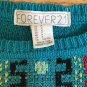 FOREVER 21 Womens Medium Teal Multi Color Aztec Pattern Long Sleeve Knit Sweater