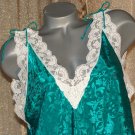 Green Satin Brocade Chemise Nightgown L