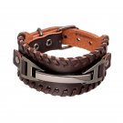 Vintage Leather Punk Handmade Wide Cuff Rope Bracelet Woven Wristband Bangles For Men