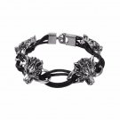 New Brand Punk Men's Jewelry Wolf Leather Stainless Steel Bracelets For Men Best Friends Gift