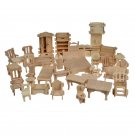 34PCS Wooden Dollhouse Furnitures Jigsaw Puzzle Scale Miniature Furniture Models