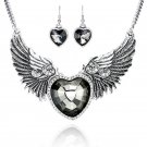 Vintage Punk Style Collar Statement Necklace Love Heart & Angel Wings Pendants