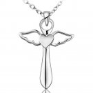 925 Sterling Silver Cross Necklace Fashion Angel Wings with A Heart Holiday