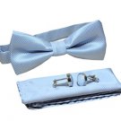 Kingsquare Bow tie, pocket square, and cufflinks 3pcs matching set (Light Blue)