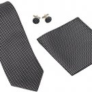 Kingsquare Checkered Silk Tie, Pocket Square, and Cufflinks Set - 3 in 1 (Black)