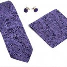 Kingsquare paisley tie, pocket square, cufflinks set (Purple)