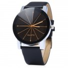 Men Quartz Watch Line Dial Leather Band - Black