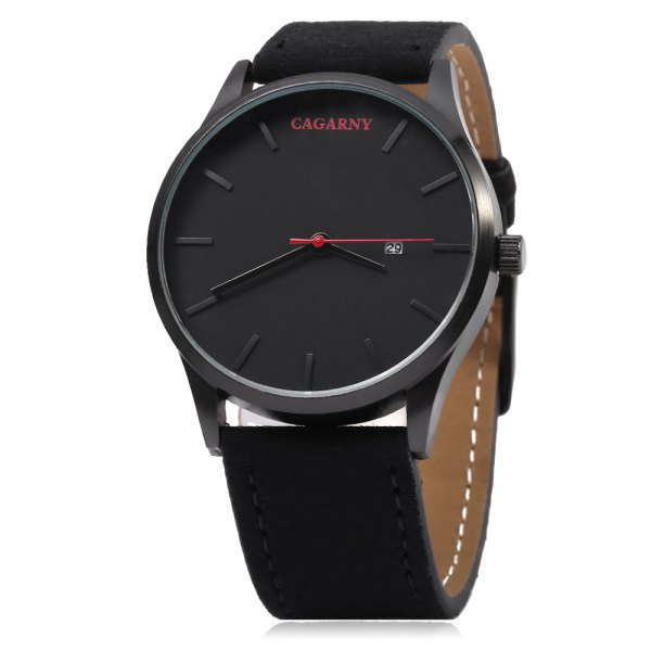 Business Style Male Quartz Watch with Big Dial - Black