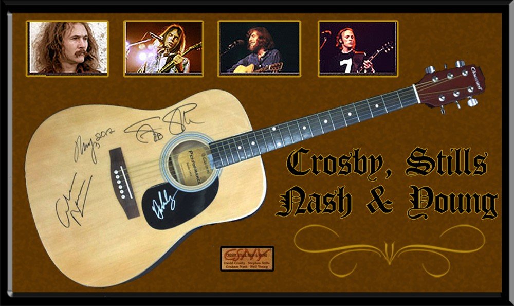 Crosby Stills Nash & Young Signed Guitar Custom Framed