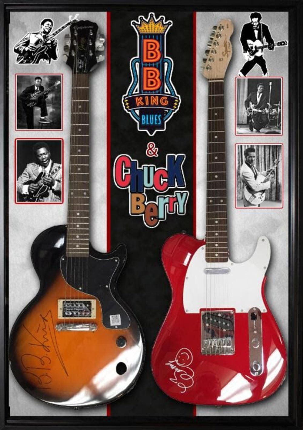 Chuck Berry and B.B. King Rhythm n' Blues Signed Guitar Custom Framed