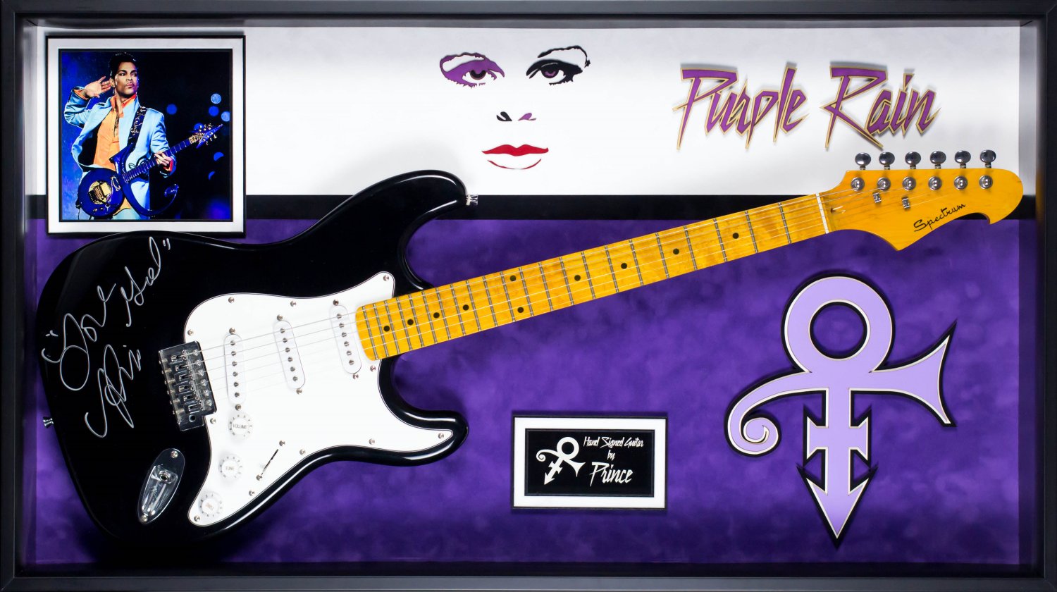 Prince Purple Rain Signed Guitar Custom Framed