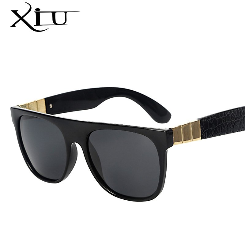 XIU Flat Top Sunglasses Men Polarized Sunglasses Women Retro Vintage Brand Designer Mens Sun glasses