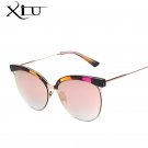 XIU Sunglasses Women Sexy Cat Eye Fashion Floral Pink Mirror Sun glasses Brand Designer Metal High Q