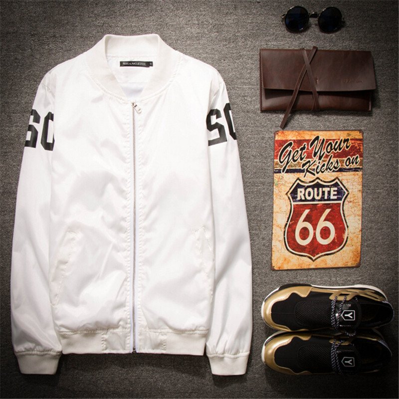 Thin baseball Clothes 2015 New Hot Autumn Korean  Slim Men's Jacket Fashion Personality Wihte Black 