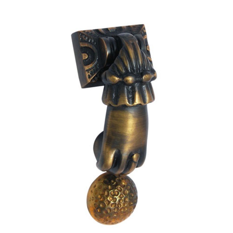 ""Hand Ball"" Antique Brass Door Knocker - Antique Brass