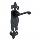 ""Azor"" Black Iron Door Handle with Plate - Black Powdercoated
