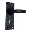 ""Eliud"" Black Iron Door Handle with Plate - Black Powdercoated