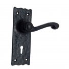 ""Pedaiah"" Black Iron Door Handle with Plate - Black Powdercoated