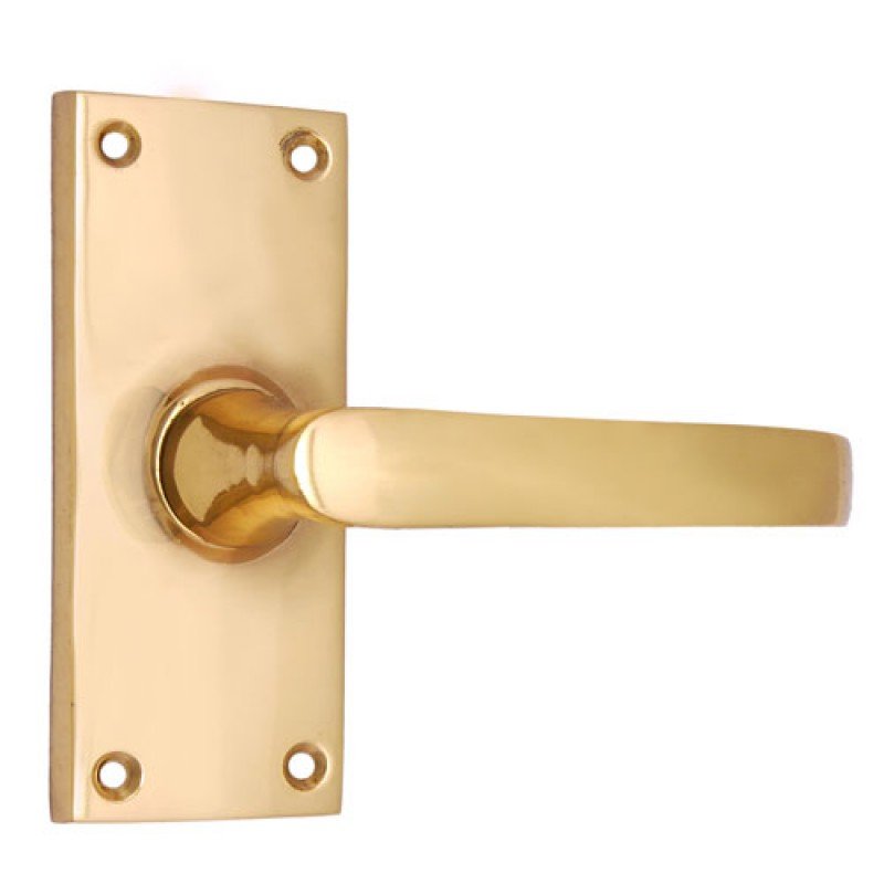""Asa"" Brass Door Handle with Plate - Polish Lacquered