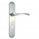 ""Hezekiah"" Brass Door Handle with Plate - Satin Nickel