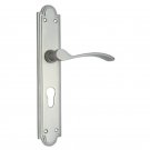 ""Hezron"" Brass Door Handle with Plate -  Satin Nickel