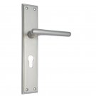 ""Jotham"" Brass Door Handle with Plate - Satin Nickel