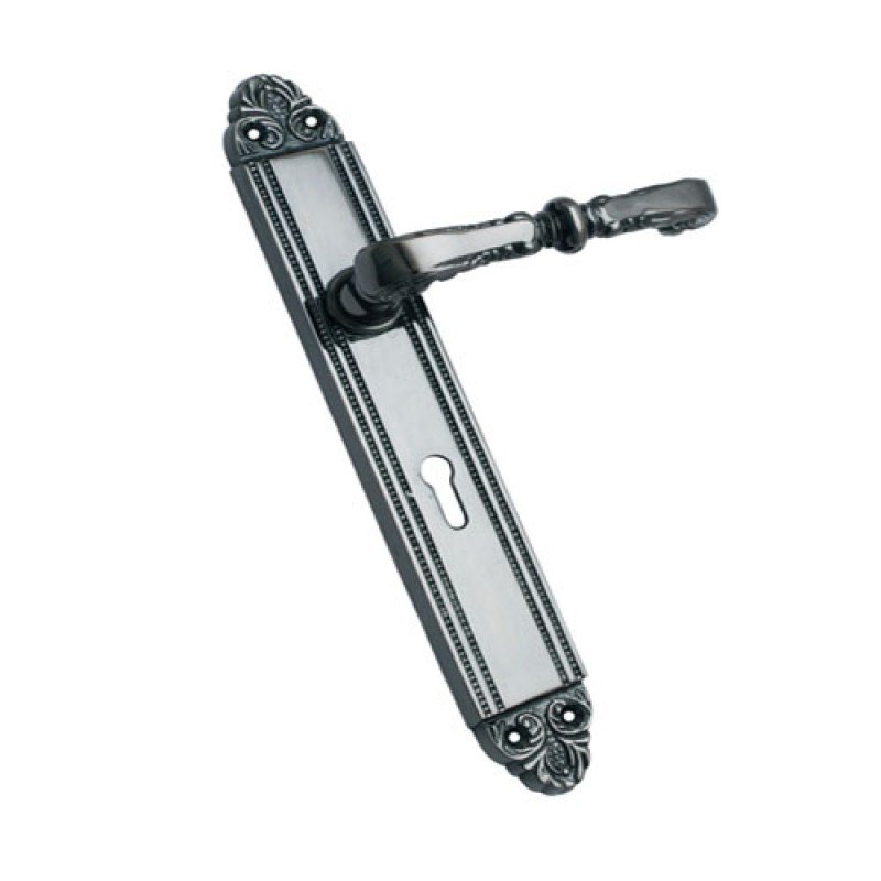 ""Judah"" Brass Door Handle with Plate - Black Nickel