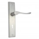 ""Levi"" Brass Door Handle with Plate -  Satin Nickel