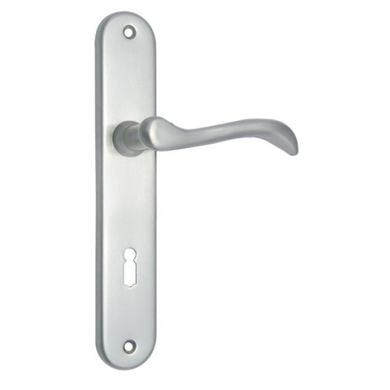 ""Manasseh"" Brass Door Handle with MS Plate - Satin Nickel