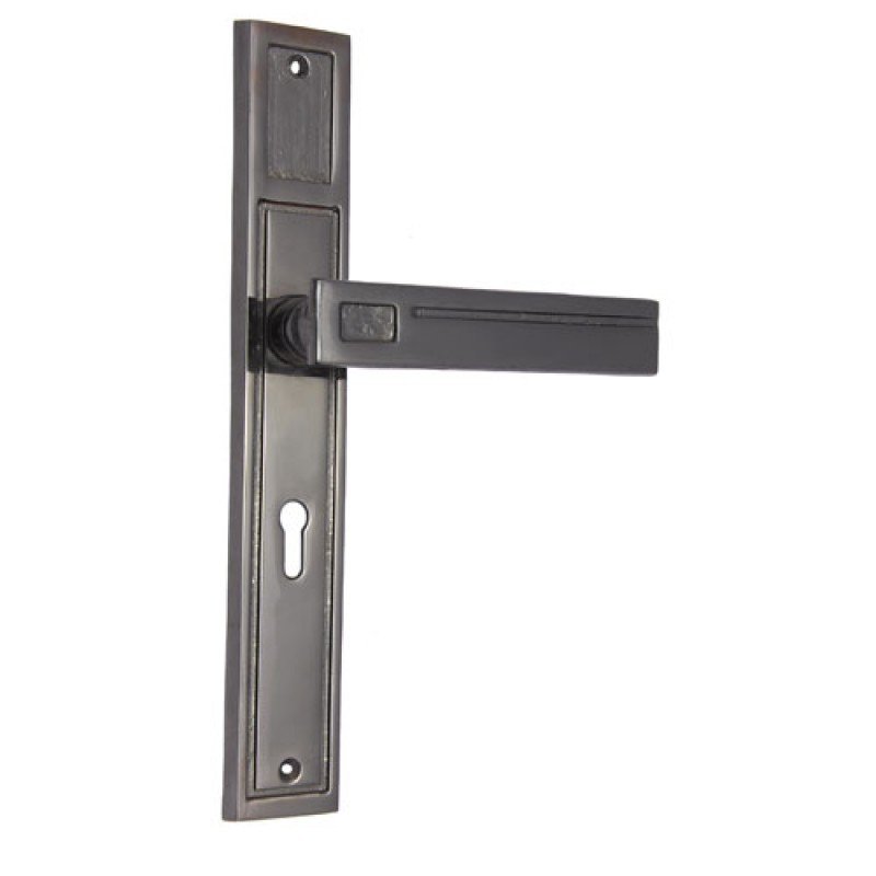 ""Peleg"" Brass Door Handle with Plate - Black Nickel