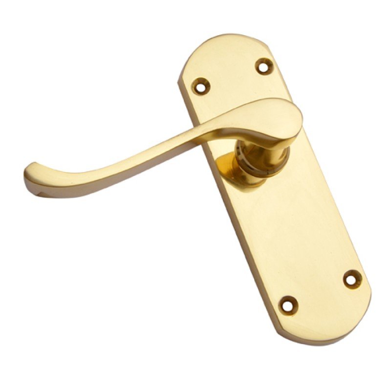 ""Saph"" Brass Door Handle with Plate - Polish Lacquered
