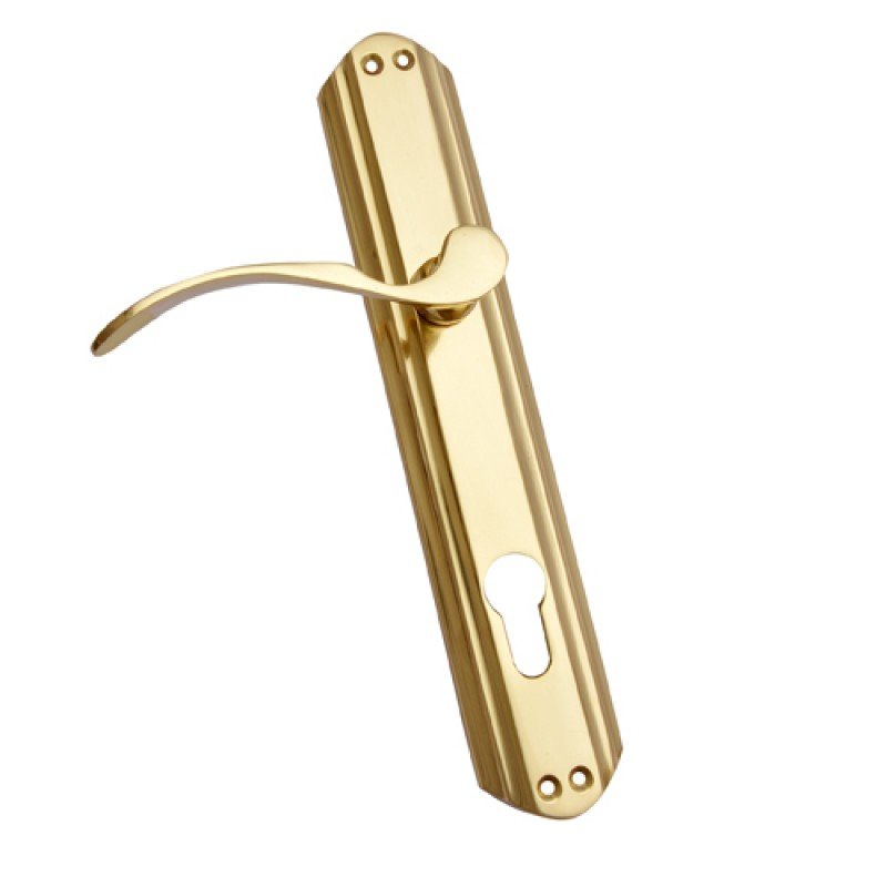 ""Sceva"" Brass Door Handle with Plate - Polish lacquered