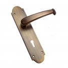 ""Semaiah"" Brass Door Handle with Plate - Antique Brass