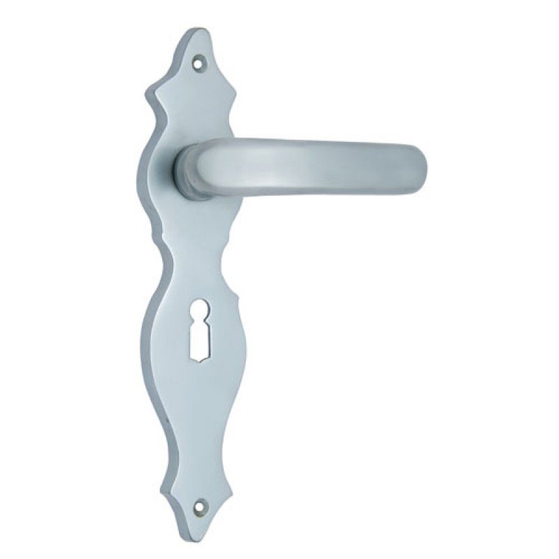 ""Seth"" Brass Door Handle with Plate - Matt Chrome