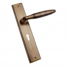 ""Shallum"" Brass Door Handle with Plate - Antique Brass