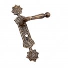 ""Shalmaneser"" Antique Brass Door Handle with Plate (Bathroom Hole Cutout) -  Antique Brass