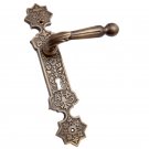 ""Shalmaneser"" Antique Brass Door Handle with Plate (Keyhole Cutout) -  Antique Brass