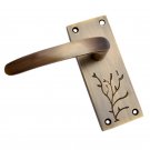 ""Shiggaion"" Decorative Brass Door Handle with Plate - Antique Brass