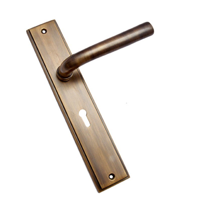 ""Shillem"" Brass Door Handle with Plate - Antique Brass