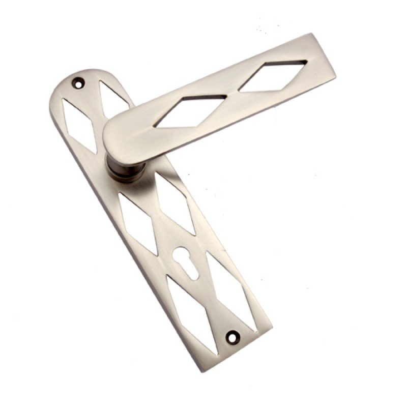 ""Zaavan"" Decoarative Brass Door Handle with Plate - Antique Brushed Nickel