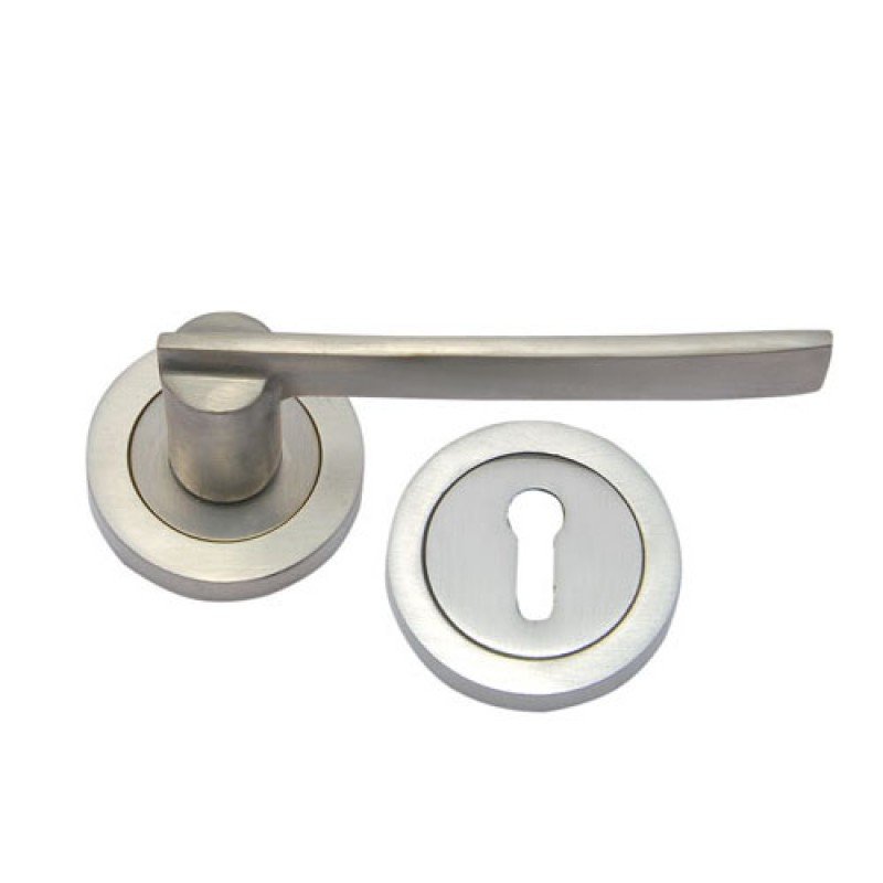 ""Jonah"" Brass Handle with Rose -  Satin Nickel