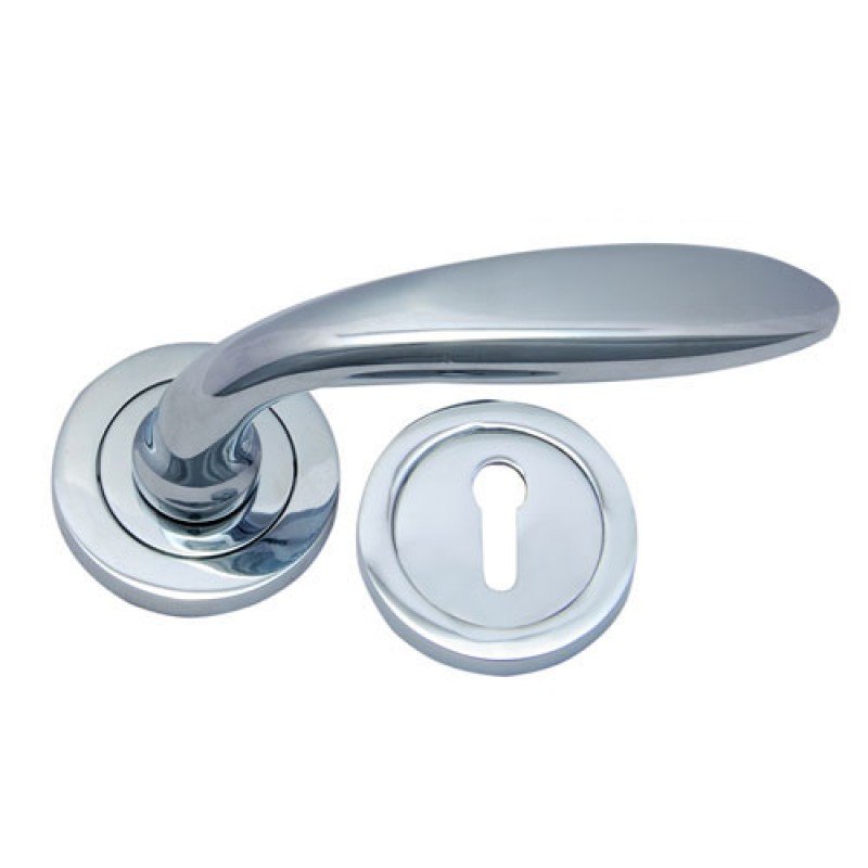 ""Obadiah"" Brass Handle with Rose - Polished Chrome