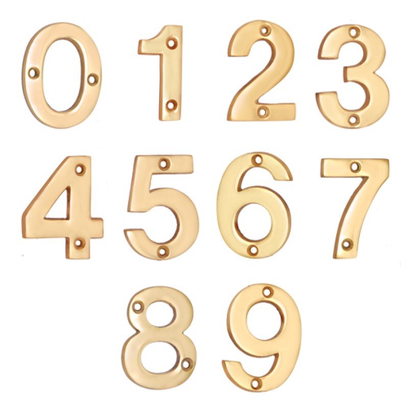 2"" Broad Brass Numerals (0-9) - Polish Lacquered
