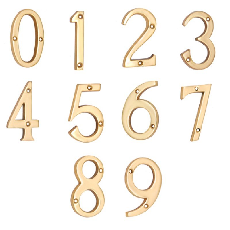 3"" Thin Brass Numerals (0-9) - Polish Lacquered
