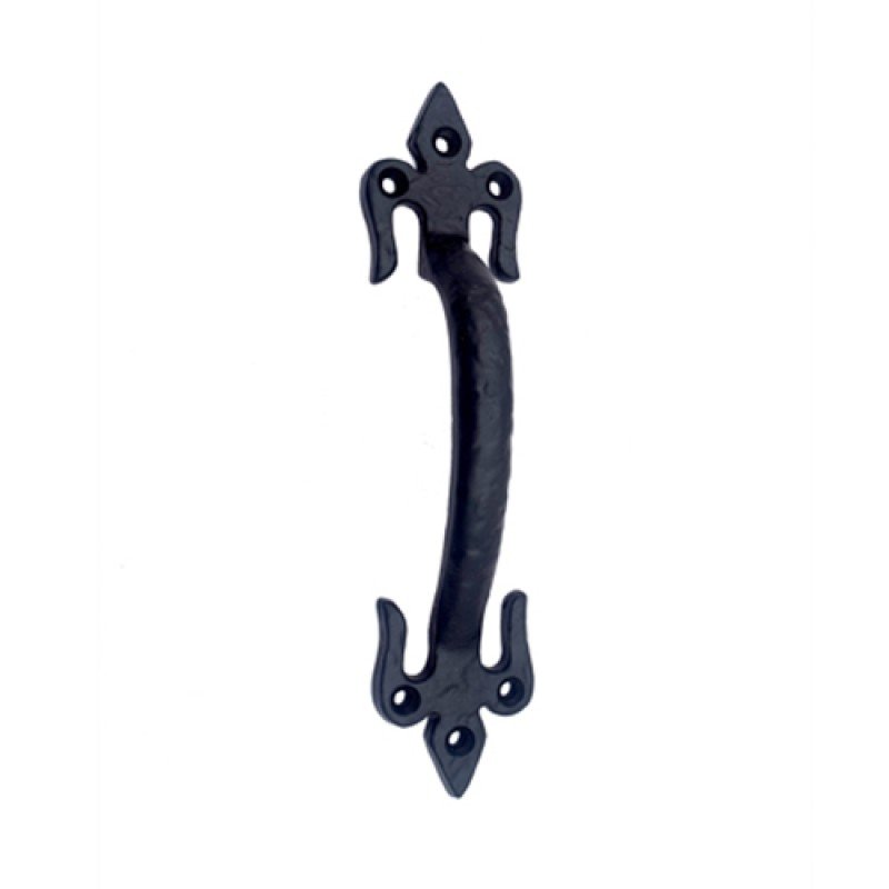 ""Abda"" Black Antique Iron Door Pull -  Black Powdercoated