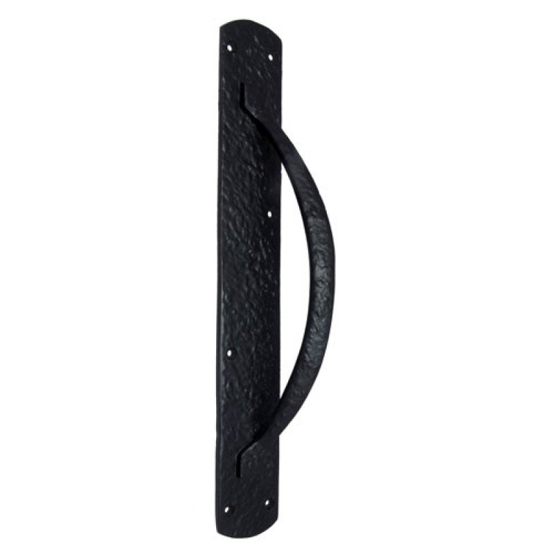 ""Luhith"" Black Antique Iron Door Pull with Plate -  Black Powdercoated