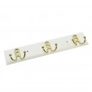 3 Iron Hooks on White Colour Wood - Brass Plated & White Colour Wooden