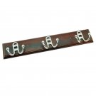 3 Iron Hooks on Brown Colour Wood -  Polished Chrome & Brown Colour Wooden Plate